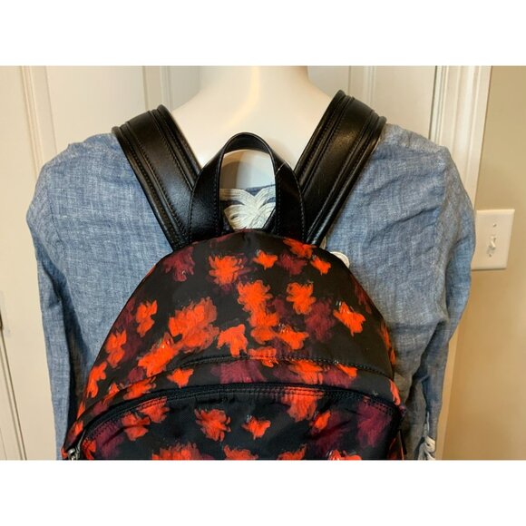 Givenchy Unisex Red Black Rose Floral Foliage Nylon Backpack W/ Leather Straps - Picture 3 of 11
